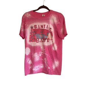 Santa Baby Pink Bleached Christmas Graphic T-Shirt Gildan Softstyle M